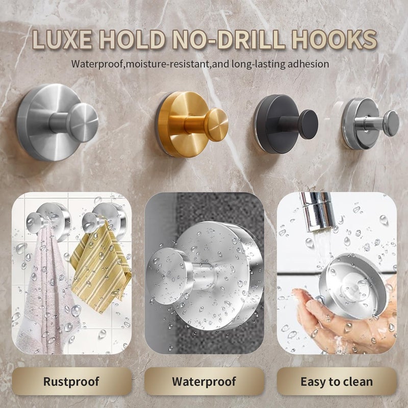 SOCORIA 2025 Upgraded Drill-Free Suction Cup Hooks  Stainless Steel Suction Cup Hooks for Shower  Mirror  Wall  Bathroom  Glass  Hanging Towels - 4 Pack  Gold - Image 2